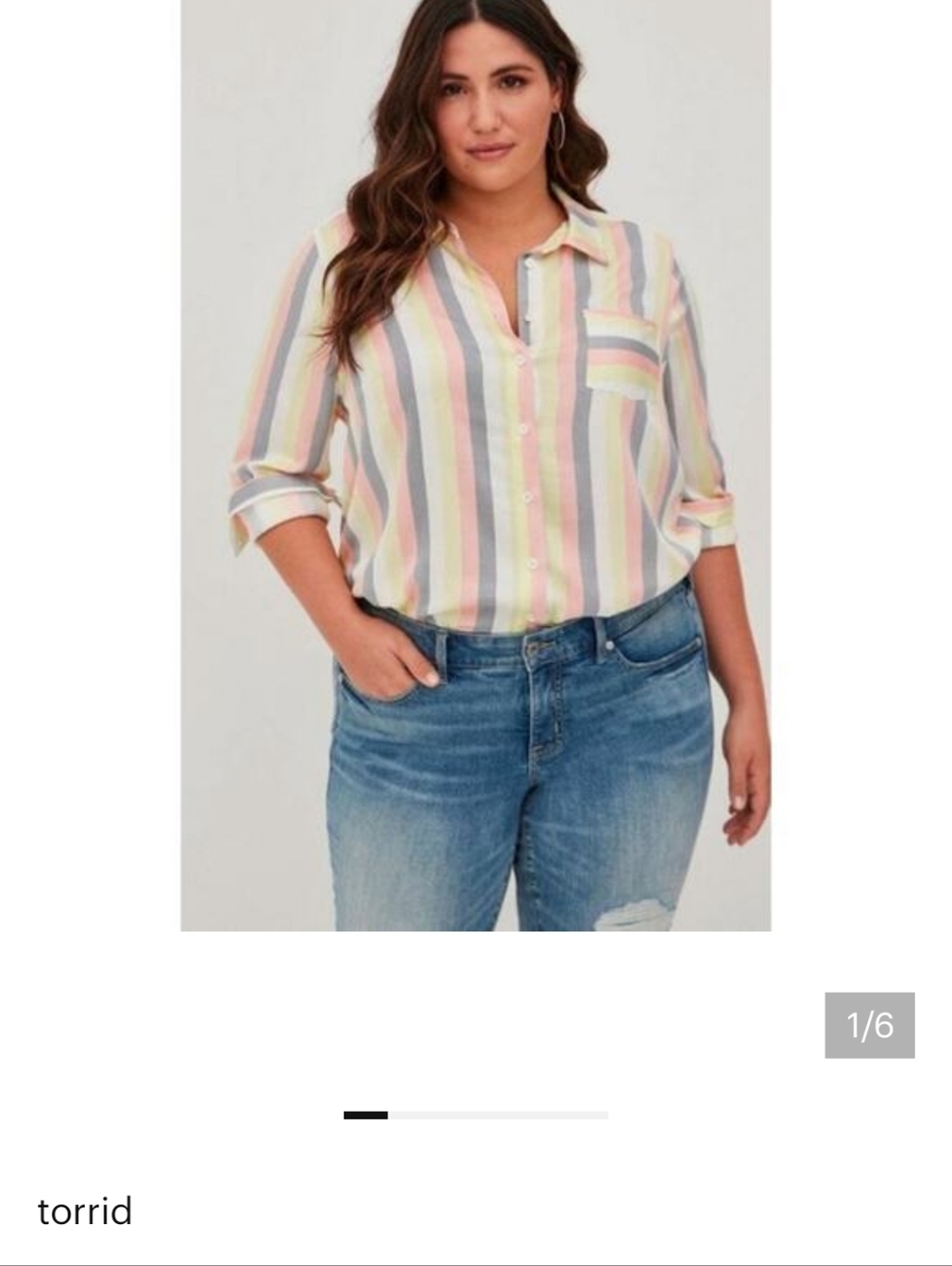 torrid Pastel Multi-Stripe Button Down Shirt - Yellow, Pink, Gray, White